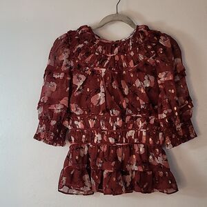 WALTER BAKER METALLIC FLORAL-PRINT BLOUSE SIZE
